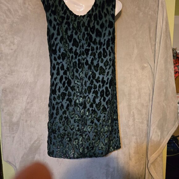Emporio Armani XS Whimsy Goth‎ Velvet Dark green Leopard Sleeveless Shift Dress - Picture 9 of 12